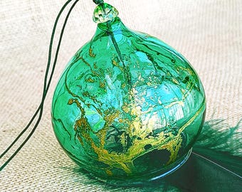 Go Green Furin, Traditional Japanese Glass Wind Chime, Hand-Blown and Hand-Painted