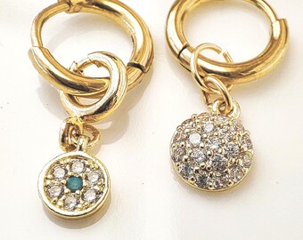 Mini Gold Huggie Hoop Earrings With Cubic Zirconia Micro Pave Baby Charms
