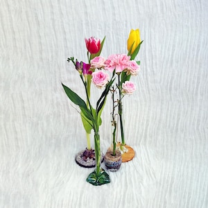 Test Tube Vases With Wooden Stands. Glass Flower Holders. Hydroponic Planters