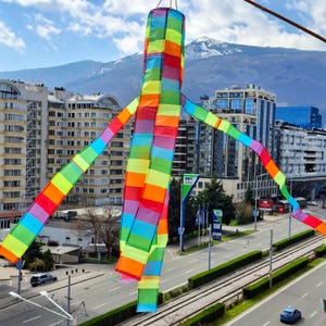 Japanese Style Wind Streamer. Fractured Rainbow Nobori Windsock. Deco Flag