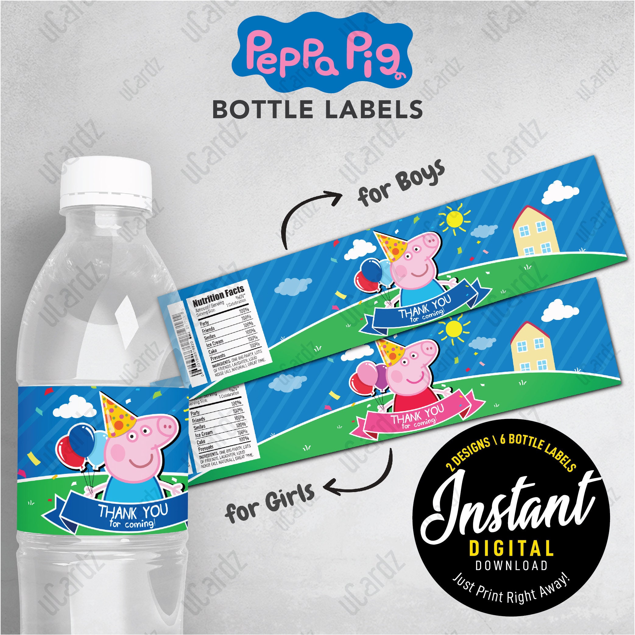 Printable Peppa Pig Bottle Labels Peppa Pig Water Bottle | Etsy