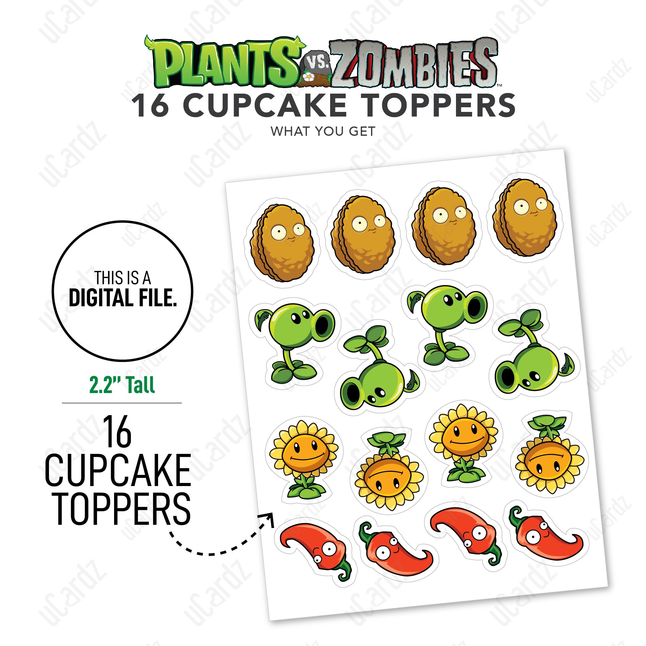 Printable Plants Vs Zombies Cake Topper AND 12pcs Plants Vs | Etsy