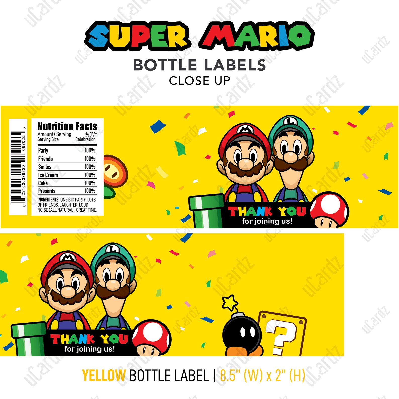 Printable Super Mario Bottle Labels Mario Party Water Bottle | Etsy