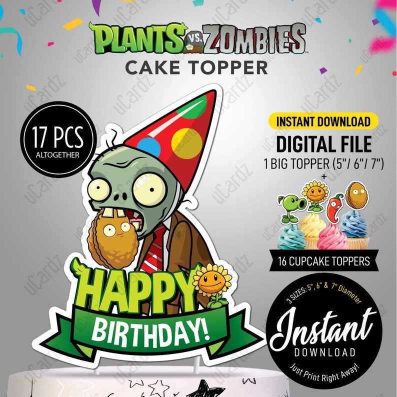 Printable Plants Vs Zombies Cake Topper AND 12pcs Plants Vs | Etsy