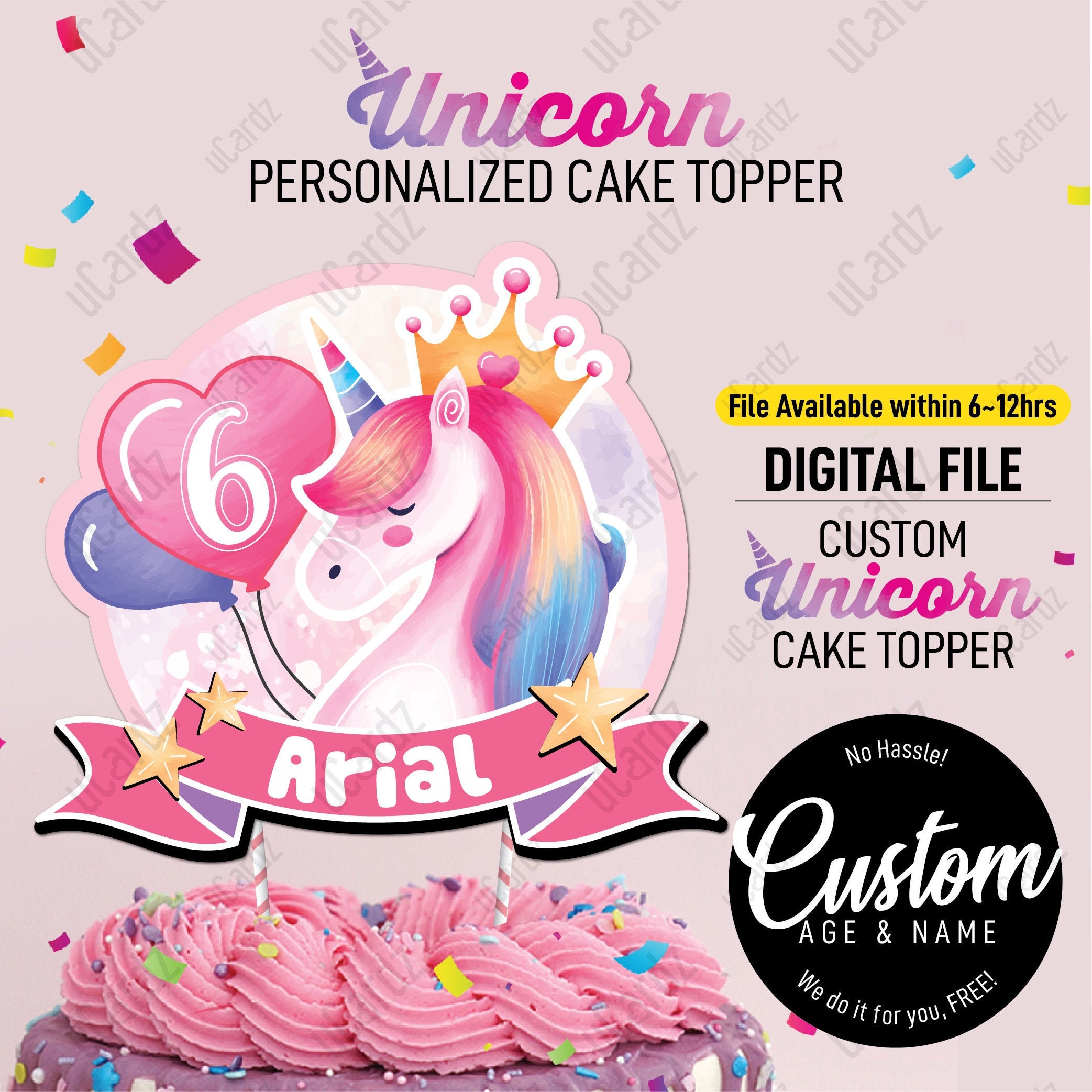 printable unicorn personalized cake topper unicorn theme etsy