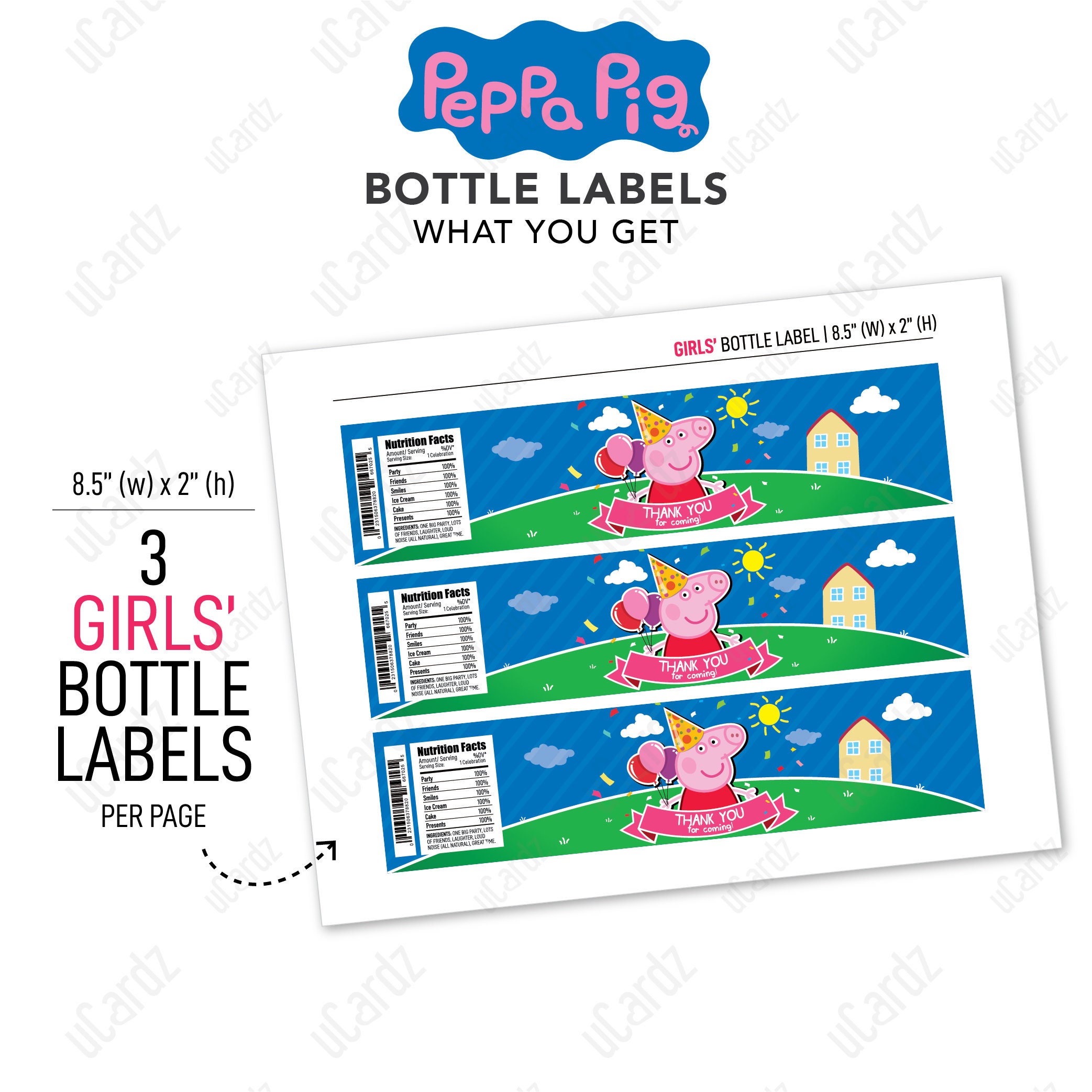 Printable Peppa Pig Bottle Labels Peppa Pig Water Bottle | Etsy