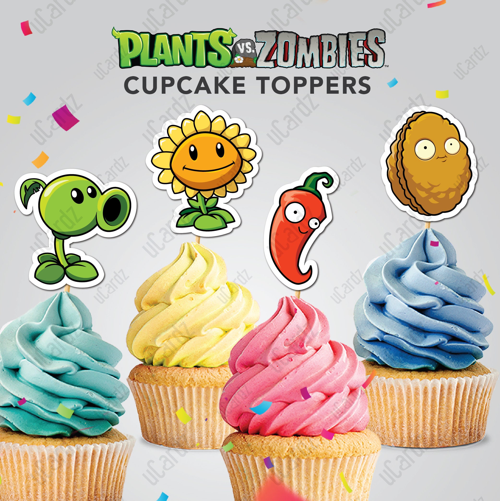Plantas imprimibles Vs Zombies Cake Topper Y 12pcs Plantas Vs | Etsy