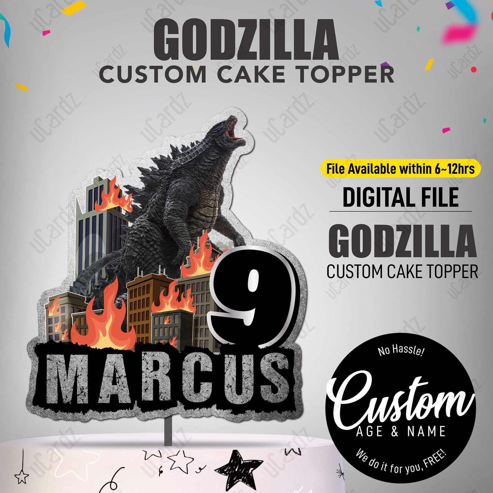 Printable GODZILLA Cake Topper Personalized Godzilla Birthday | Etsy