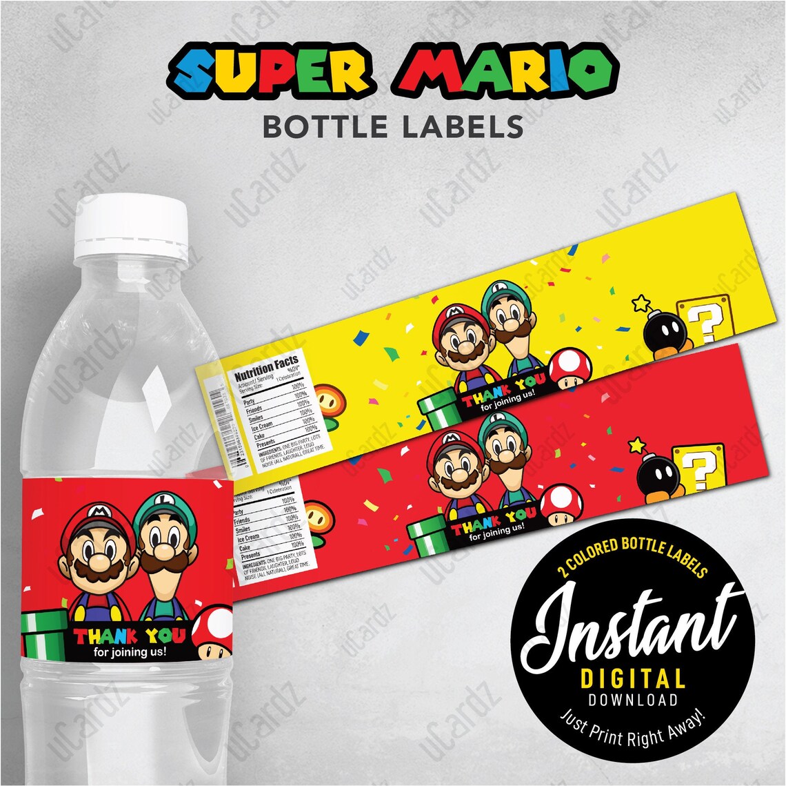 Printable Super Mario Bottle Labels Mario Party Water Bottle | Etsy