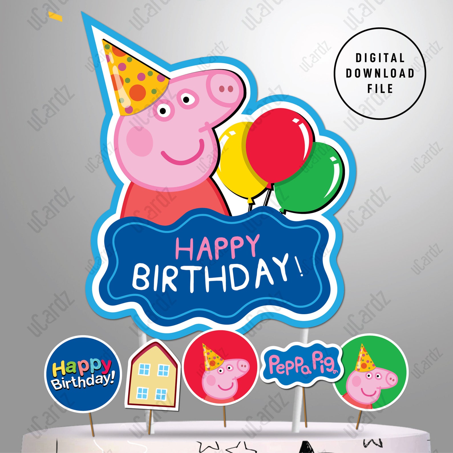 Printable Peppa Pig Birthday Cake Topper Centrepiece 12pcs | Etsy