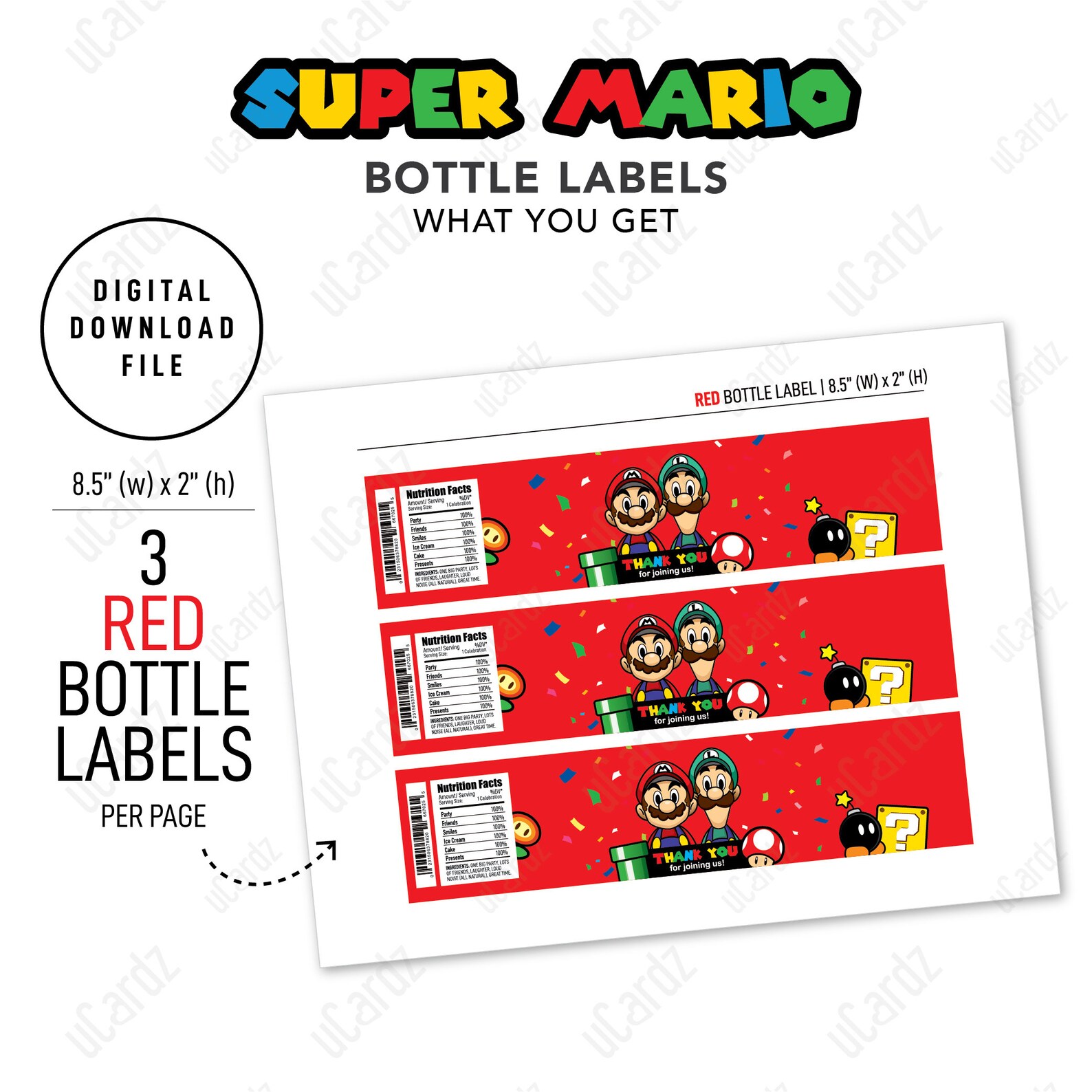 Printable Super Mario Bottle Labels Mario Party Water Bottle | Etsy