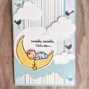 Baby Card Boy - Baby Moon - Twinkle Twinkle - Star - Clouds - handmade greeting card - unique card fold - personalised