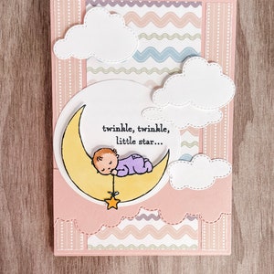 Baby Card Girl - Baby Moon - Twinkle Twinkle - Star - Clouds - handmade greeting card - unique card fold - personalised