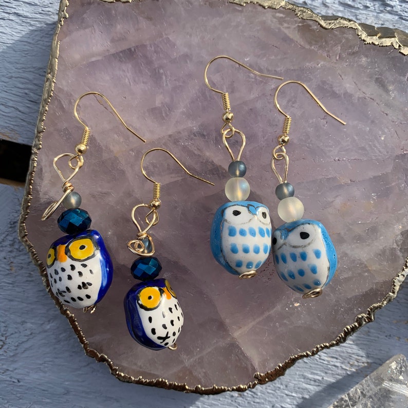 Spiritual Boho Antique Owl Bauble Wire Wrapped Earrings Healing Jewelry Valentine/'s Day Natural Gemstone Quirky Gift