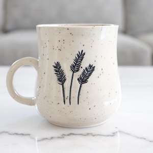 Wheat Mug | Speckled Ceramic Mug | Hand-carved | Large Coffee of Tea Cup | Prairie Inspired