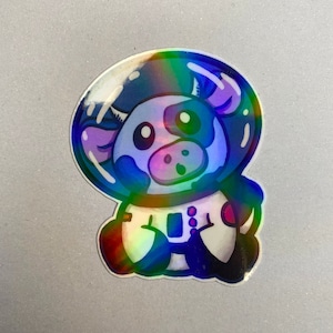 Space Cow Astronaut Cute Vinyl Halloween Holographic Sticker | Waterproof, Water bottle Sticker, Laptop Sticker