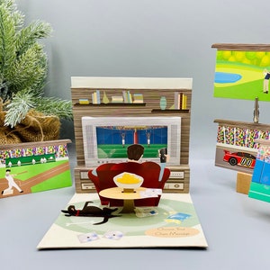 Customized-Birthday Card for Him, Fathers Card, 3D Greeting Card for Him, Couch Potato, Race car, Baseball, golf, soccer, football, sports