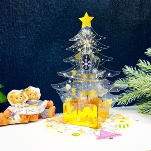 Carte de sapin de Noël pop-up 3D, carte de Noël pop-up 3D en PVC, carte feuille d'or laser, sapin de Noël de style cristal de rêve