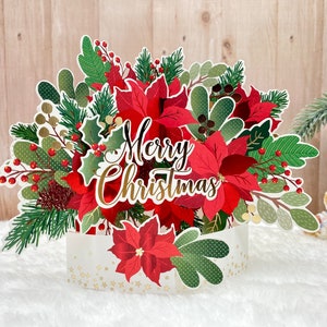Poinsettia, Carte de Noël pop-up 3D, Carte de fleurs de Noël, Vœux de Noël, Carte pour maman / elle / ami / n’importe qui