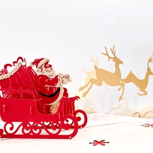 Le Père Noël court en route, carte de Noël pop-up, carte de Noël 3D, carte de vacances, carte de vœux
