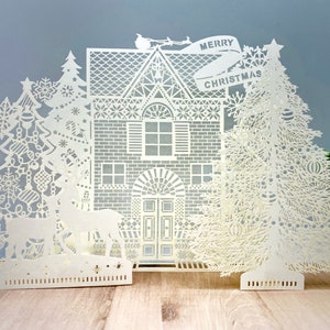 Papier découpé de Noël, Carte de Noël pop-up 3D, Carte de sapin de Noël, Carte laser, Décoration de Noël