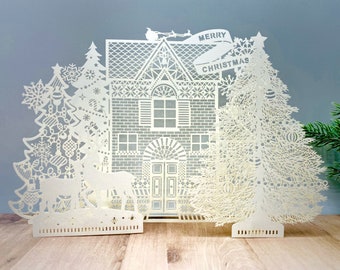 Christmas Paper Cut, 3D Pop up Christmas Card, Christmas Tree Card, Laser Card, Christmas Decoration