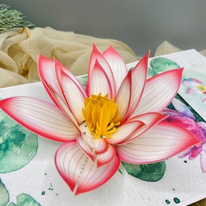 Lotus, nénuphar, fleur, fleurs, floral, carte pop-up toutes occasions, carte 3D, style aquarelle, carte pour elle