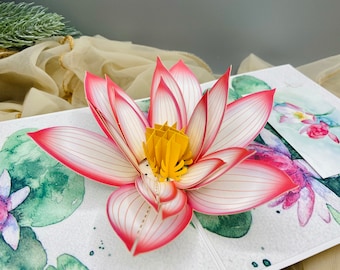 Lotus, Waterlily, Blossom, Flowers, Floral, All Occasions Pop Up Card, 3D Card, Watercolor Style, Card For Her