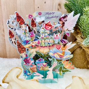 Pop Up Card, Pop Up Birthday Card, 3D Birthday Card, Pop up Cards Birthday, Birthday Card, Greeting Card, Fleurs et Fées, Fée, Jardin