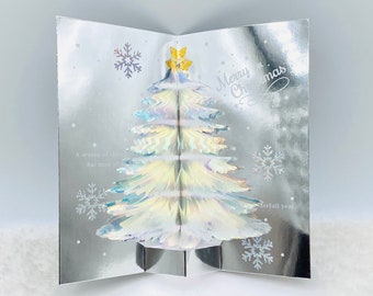 Rainbow Christmas Tree, 3D Pop up Christmas Card, Christmas Tree Card, Laser Gold Foil Card