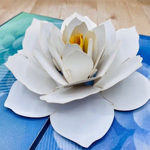 Lumineux et blanc, lotus, nénuphar, fleur, fleurs, floral, toutes les occasions carte pop-up, carte 3D, carte de voeux, carte pour elle