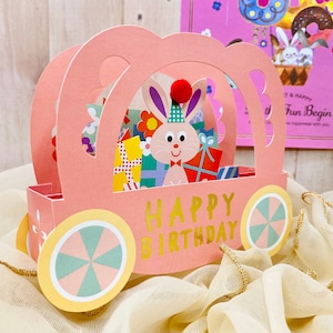 Cartes d'anniversaire pop-up lapin, carte d'anniversaire pop-up, carte d'anniversaire 3D, feuille d'or, carte de lapin, carte d'anniversaire pour enfant/elle