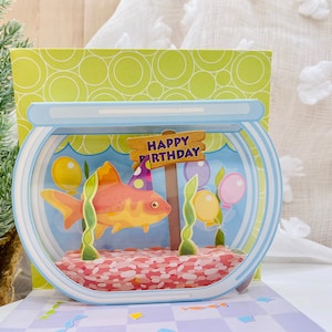 Carte d'anniversaire pop-up aquarium, carte d'anniversaire pop-up, carte d'anniversaire 3D, cartes d'anniversaire pop-up, carte d'anniversaire, carte de voeux, anniversaire d'été