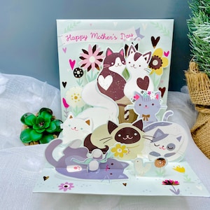 Chats chat, chat duveteux, carte pop-up fête des mères, carte 3D, carte pop-up, carte pop-up anniversaire, carte pour femme, carte pour maman, carte fête des mères