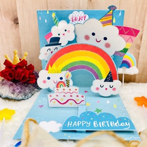 Rainbow and blue sky birthday cards, Pop Up Birthday Card, 3D Birthday Card, Pop up Cards Birthday, Birthday Card, Greeting Card