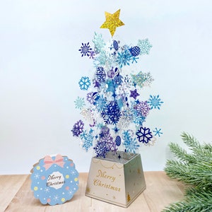 Carte de Noël pop-up 3D, carte arbre de Noël, flocons de neige et rennes, romantique, carte pour elle