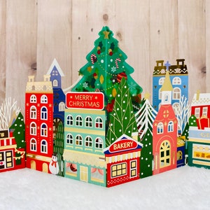 Incroyable carte de Noël pop-up 3D, vue panoramique, carte de Noël unique, décoration de Noël, marché de Noël, foire de Noël