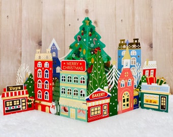 Amazing 3D Pop Up Christmas Card, Panoramic View, Unique Xmas Card, Christmas Decoration, Christmas Market, Christmas Fair