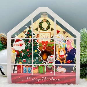 Une maison chaleureuse, carte pop-up de Noël 3D, carte feuille d'or, carte de joyeux Noël, carte de vœux, carte de voeux