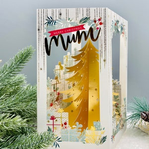 Carte de Noël 3D Pop up pour maman, carte d’arbre de Noël, carte de feuille d’or laser