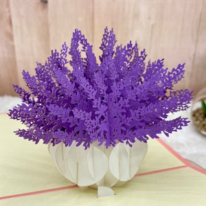 Lavande, Floral, Bouquet, Carte fleurs, Carte pop-up, Carte 3D, Carte de vœux, Carte pour elle, Toutes occasions