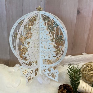 Carte de Noël pop-up 3D, carte de sapin de Noël, carte feuille d'or laser