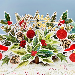 Gui de Noël, Carte de Noël pop-up 3D, Carte de fleurs de Noël, Vœux de Noël, Carte pour maman / Elle / Ami / N’importe qui