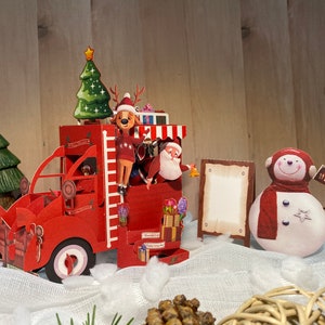 Carte pop-up 3D, carte de Noël popup, carte de Joyeux Noël, carte de vacances, clause du Père Noël et bonhomme de neige, carte de voiture