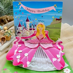 Princesse, château, carte 3D, carte pop-up, carte d'anniversaire, carte stand up, carte d'anniversaire pour enfant