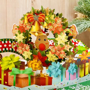Couronne de Noël, Carte de Noël pop-up, Carte de Noël pop-up 3D, Vœux de Noël, Joyeux Noël
