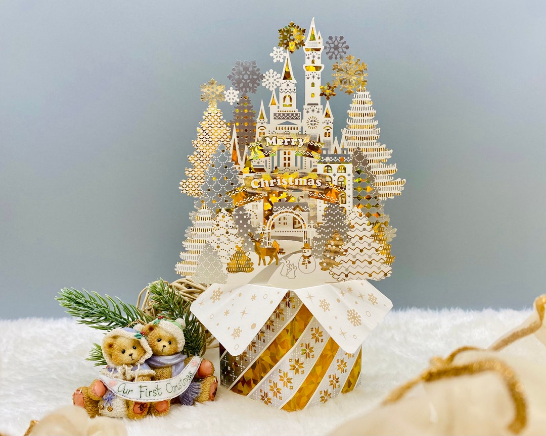 3D Pop up Christmas Card, Holiday Card, Laser Gold Foil Card, Luxurious ...