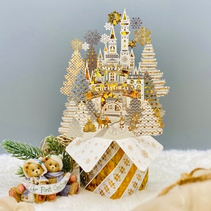 Carte de Noël pop-up 3D, carte de vœux, carte feuille d'or laser, carte de Noël luxueuse, ville de Noël (commandez maintenant, date d'expédition 29/10/2021)