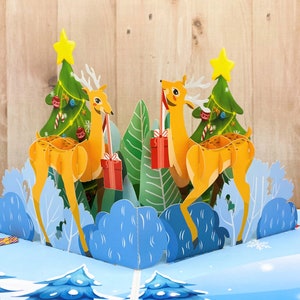 Joy Delivery, carte pop-up de renne de Noël, carte de Noël 3D, vœux de Noël, Joyeux Noël, carte pour tout le monde