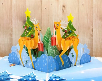 Joy Delivery, Pop Up Christmas Reindeer Card, 3D Christmas Card, Holiday Greeting, Merry Christmas, Card for Everyone